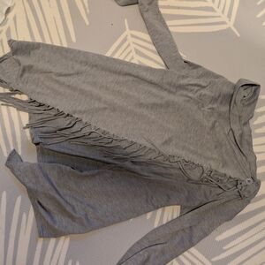 New York & Company Gray Long Sleeve Top with Fringe